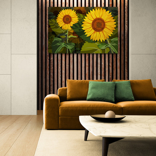 Girasoles estilizados en formas geométricas