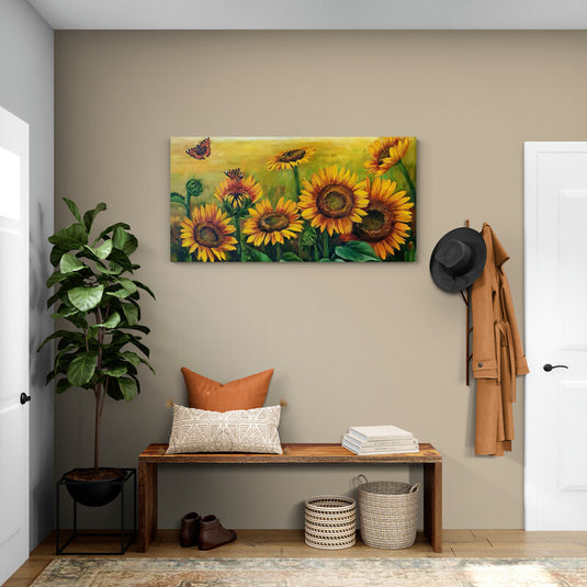 Girasoles en campo con mariposas