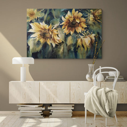 Girasoles al atardecer con tonos otoñales