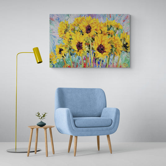 Pintura de campo de girasoles vibrantes
