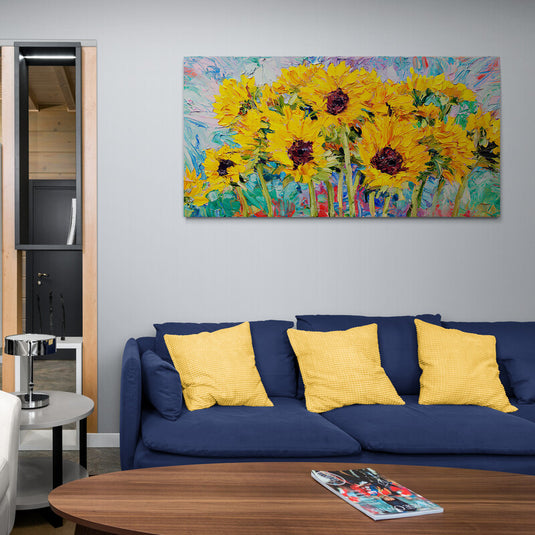 Pintura de campo de girasoles vibrantes