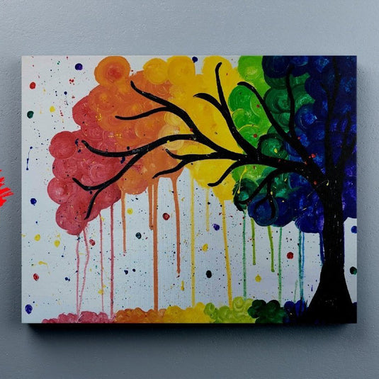 Árbol de hojas multicolores en fondo blanco - Cuadro decorativo de expresividad y vitalidad