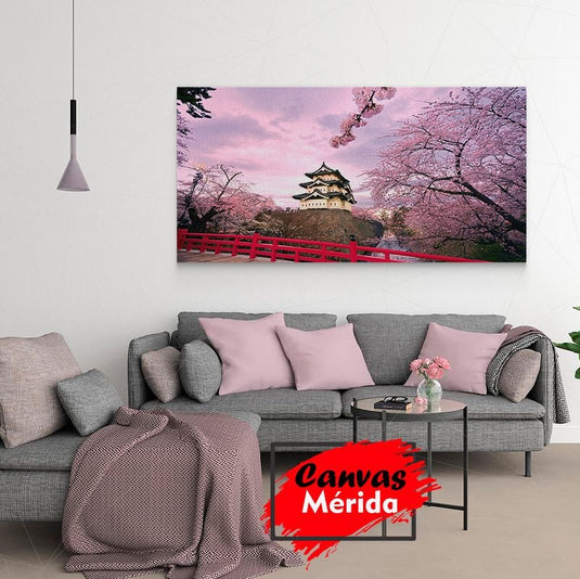 Cuadro_decorativo_Templo_Japones_con_Arboles_Sakura_rosas