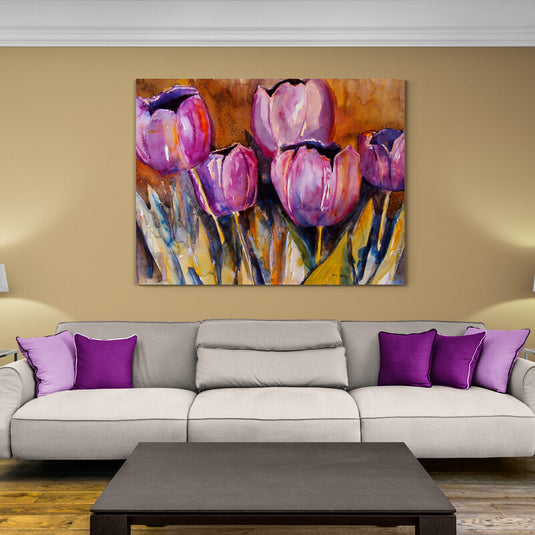 Pintura de acuarela de tulipanes violeta