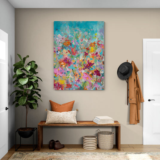 Pintura colorida de jardín floreciente