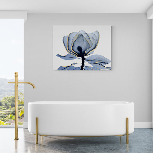 Pintura de flor azul con contornos dorados