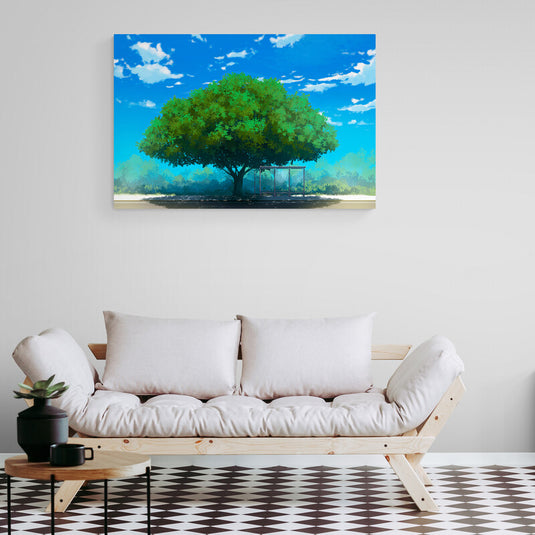 Cuadro Decorativo de Paisaje Natural: Gran Árbol Verde en un Día Soleado