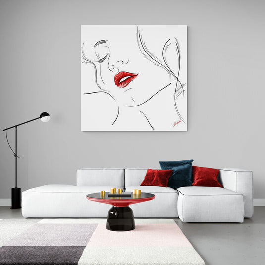 lustración Minimalista de Perfil Femenino con Labios Rojos