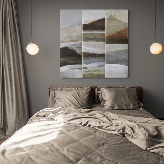 Cuadro decorativo abstracto montañas tonos tierra para recámara elegante