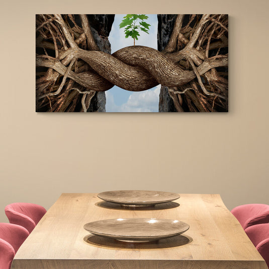 Cuadro_decorativo_troncos_trenzados_horizontal_arbolito_central_raices_visibles