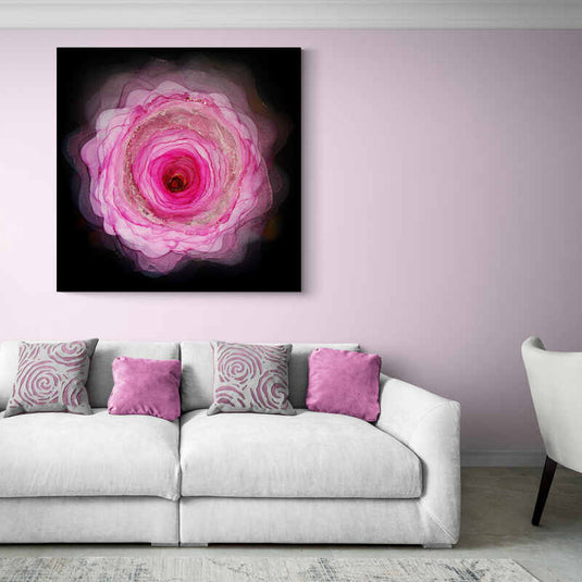 Representación Abstracta de Rosa en Tintas de Alcohol con Efecto de Iluminación Central