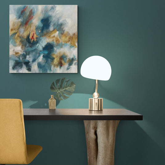 Cuadro abstracto moderno con colores azules, dorados y blancos