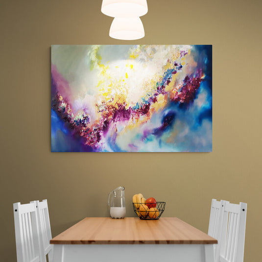 Cuadro abstracto moderno con colores luminosos y fluidos