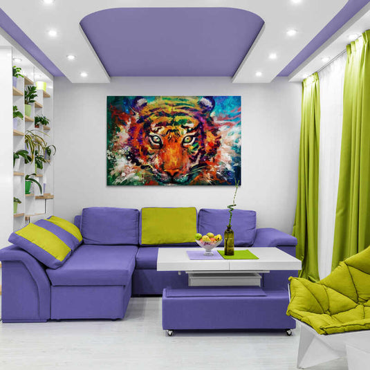 Pintura Expresionista de Tigre Colorido en Acuarela