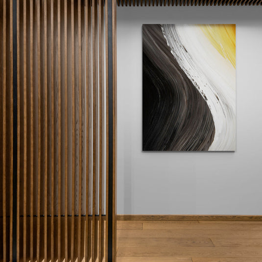 Pintura abstracta expresionista que representa la transición del día a la noche con trazos dinámicos