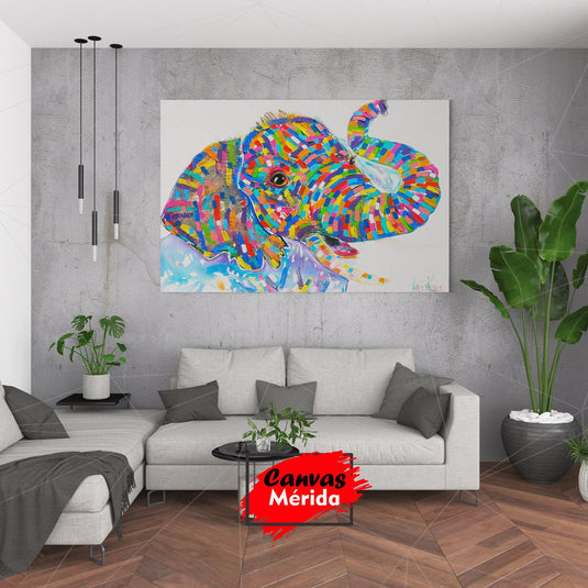 Pintura Abstracta de Elefante Colorido en Acuarela