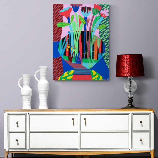 Composición abstracta y colorida de flores tropicales en estilo moderno para decoración