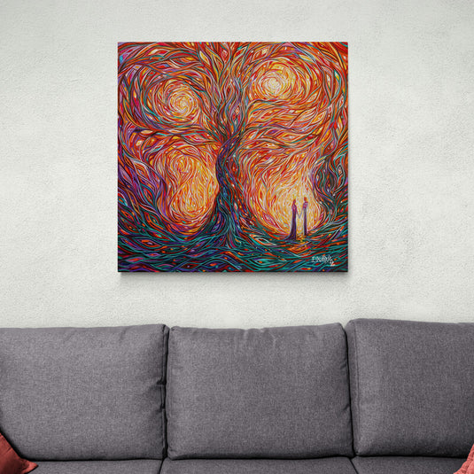 Arte_decorativo_Árbol_Grande_Formando_Círculos_Con_Pareja_Colorido_Azul_Verde_Rojo_Naranja_Fucsia_Morado_Amarillo