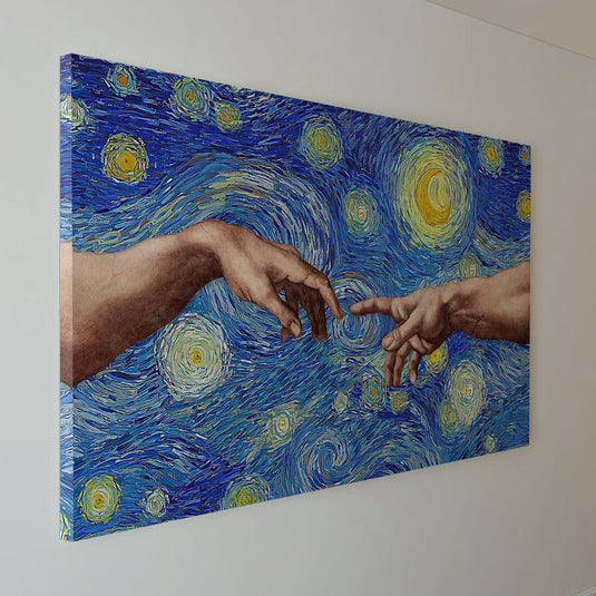 Pintura que combina La creación de Adán y La noche estrellada