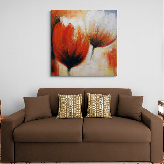 Tulipanes en rojo y blanco con texturas sobre fondo abstracto