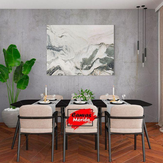 cuadro abstracto estilo mármol con vetas grises y blancas – arte moderno minimalista ideal para comedor o sala elegante