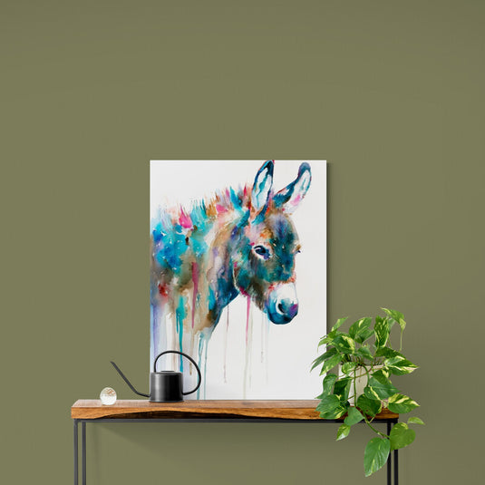 Cuadro de burro en acuarela con colores vibrantes