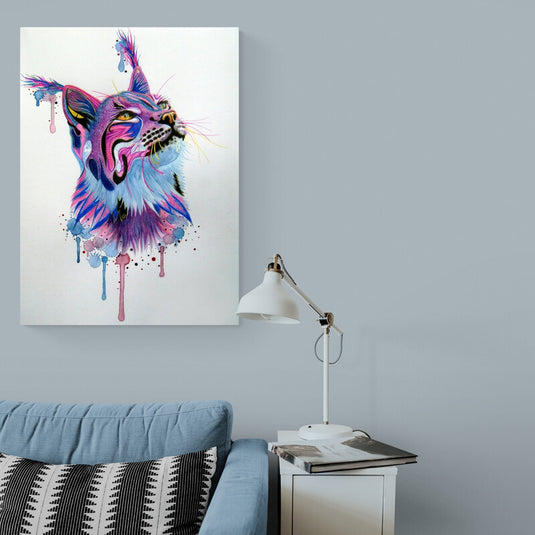 Cuadro de lince en colores vibrantes y estilo artístico