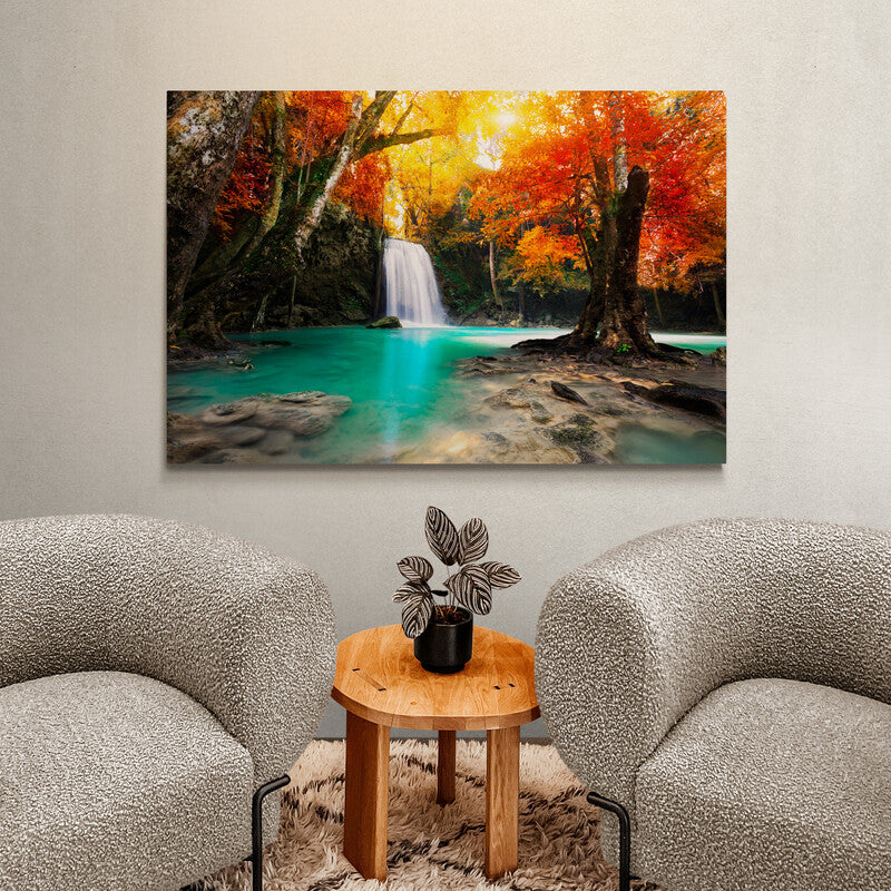 Waterfall in Autumn Forest - Canvas Mérida Fine Print Art
