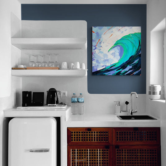 Cuadro moderno con ola marina en colores vibrantes
