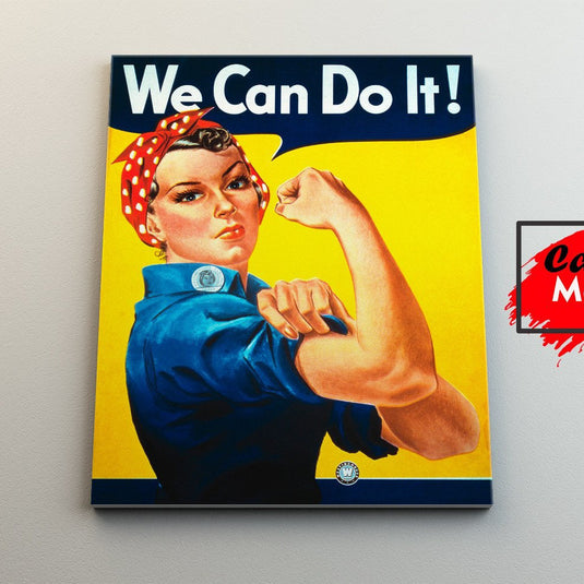 Cuadro decorativo We Can Do It estilo vintage – arte feminista icónico de empoderamiento y motivación con diseño retro en tonos amarillo, azul y rojo
