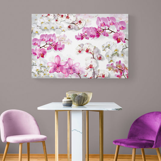 Cuadro_decorativo_fondo_blanco_orquídeas_rosas_y_blancas