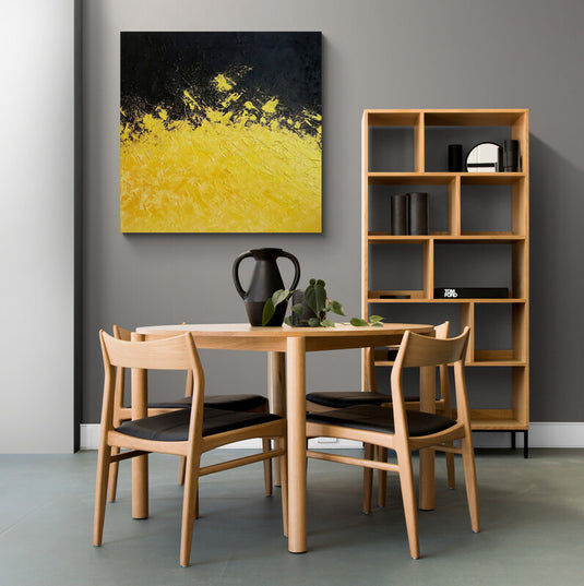 Cuadro abstracto moderno con negro y amarillo