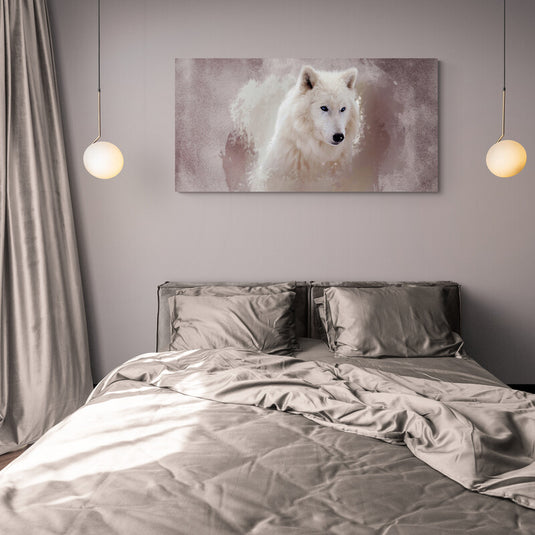 Pintura de lobo blanco en fondo abstracto neutro