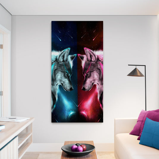 Lobos enfrentados en escenario cósmico