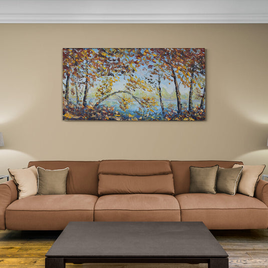 Paisaje otoñal lago árboles amarillos