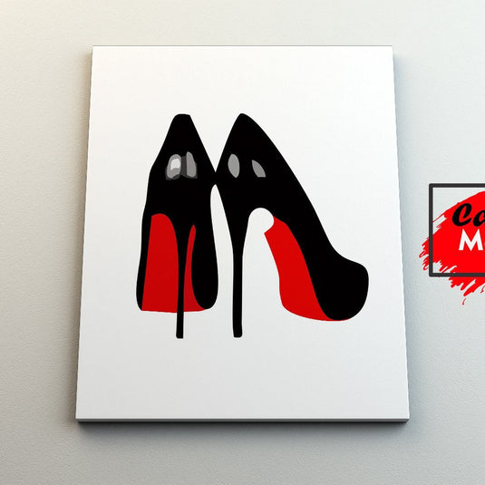 Cuadro decorativo minimalista de tacones negros con suela roja – arte moderno inspirado en la moda femenina y el estilo elegante