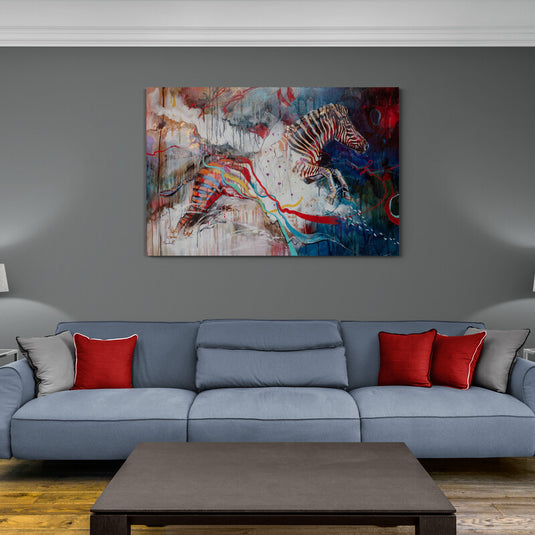 Cebra en movimiento con colores abstractos