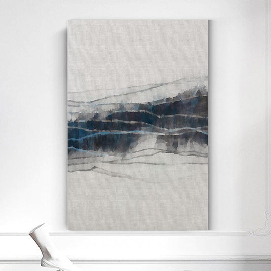 Cuadro decorativo con fondo gris y líneas dinámicas en tonos azules y negro