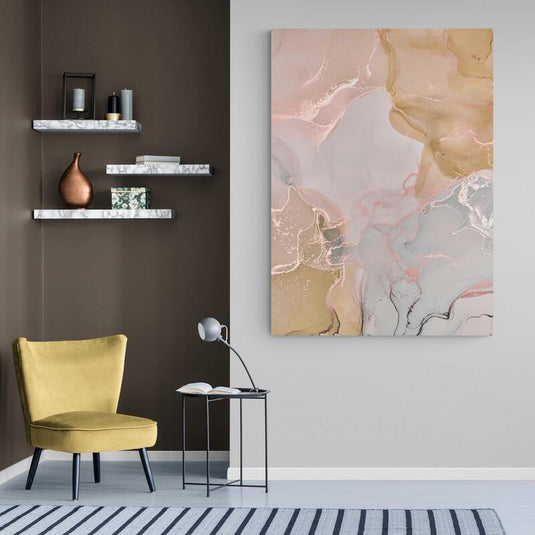 Cuadro abstracto mineral en tonos rosa, dorado y gris para decoración moderna – Canvas Mérida