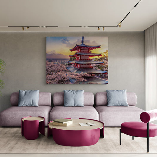 Cherry blossoms & fuji mountain - Canvas Mérida Fine Print Art