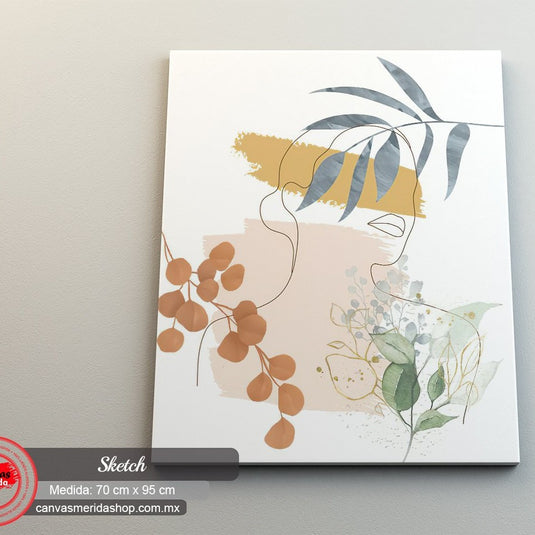 Composición artística minimalista con elementos botánicos en tonos pastel y estilo abstracto