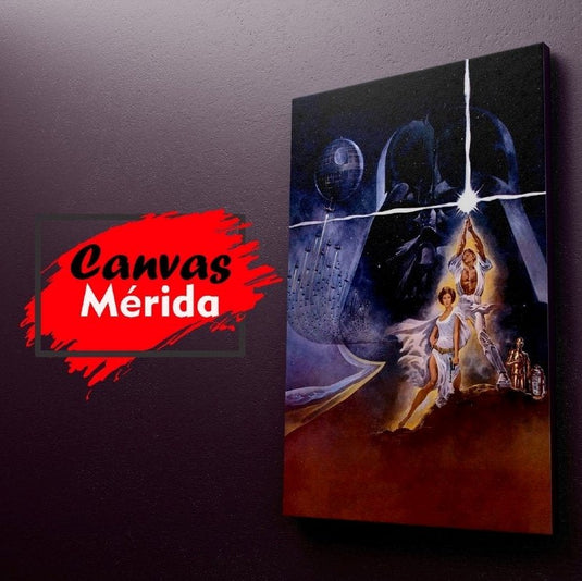 Cuadro decorativo Star Wars Una Nueva Esperanza - póster clásico con Luke Skywalker, Leia y Darth Vader