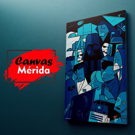 Cuadro decorativo estilo cubista azul Star Wars personajes Darth Vader Leia Chewbacca
