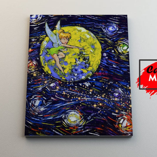 Cuadro decorativo de Campanita en estilo Noche Estrellada de Van Gogh – Arte colorido en lienzo para decoración de interiores
