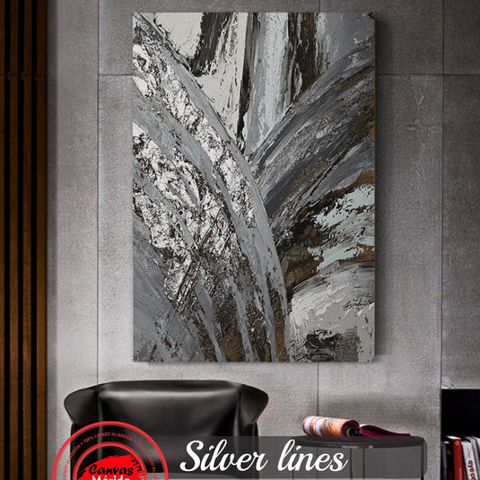 Cuadro decorativo abstracto Silver Lines en tonos grises y plateados para interiores modernos