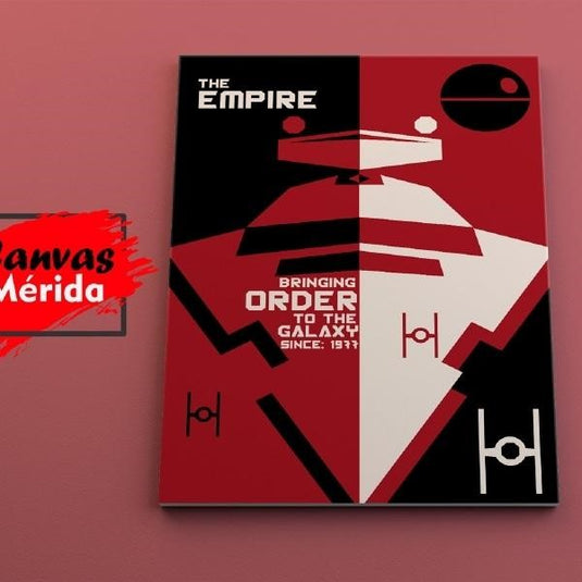 Cuadro decorativo minimalista estilo propaganda del Imperio Galáctico Star Wars en tonos rojos, negros y blancos