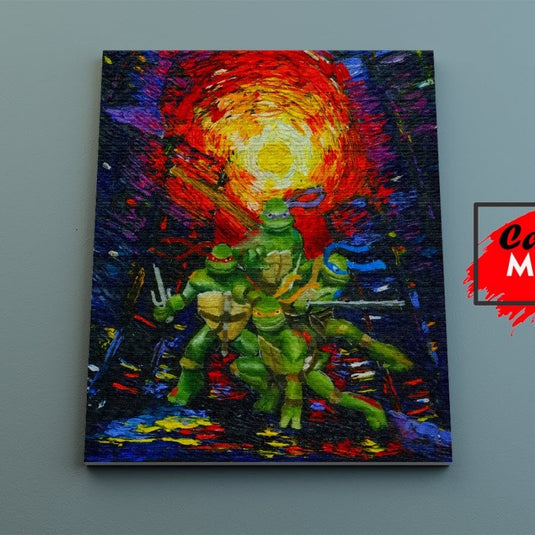 Cuadro decorativo estilo Van Gogh de las Tortugas Ninja con fondo expresionista