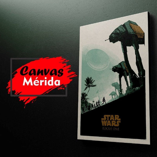 Cuadro decorativo Star Wars Rogue One con AT-AT y Estrella de la Muerte en estilo minimalista