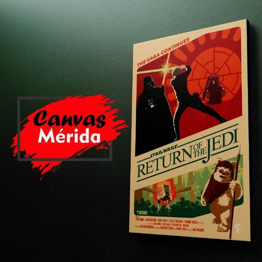 Cuadro decorativo Star Wars Return of the Jedi con Luke Skywalker, Darth Vader y Ewok estilo retro vintage