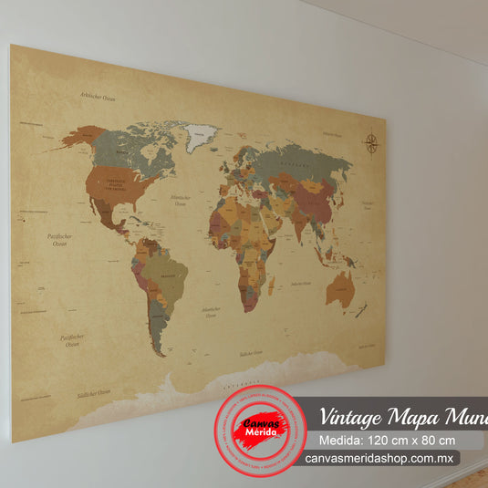 Vintage Mapa Mundi - Canvas Mérida Fine Print Art